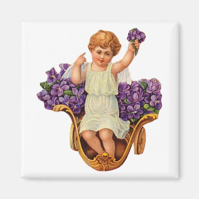 Cherub and Purple Flowers Magnet (Vorne)