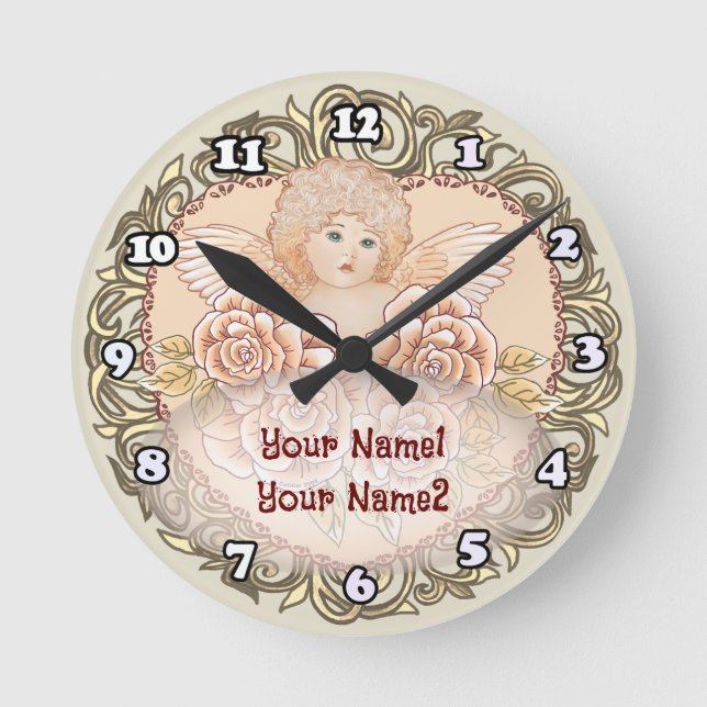 Cherub Angel Heart Runde Wanduhr (Vorderseite)