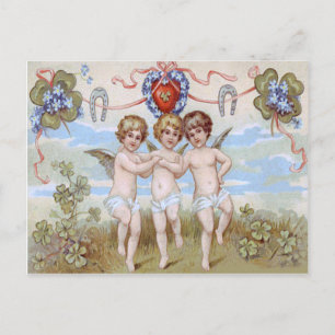 Cherub Angel Horseshoe Kleeblatt Postkarte