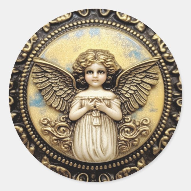 Cherub Angel Praying Runder Aufkleber (Vorderseite)