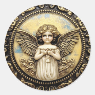 Cherub Angel Praying Runder Aufkleber