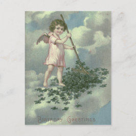 Cherub Angel Vierblättriges Kleeblatt Rake Postkarte