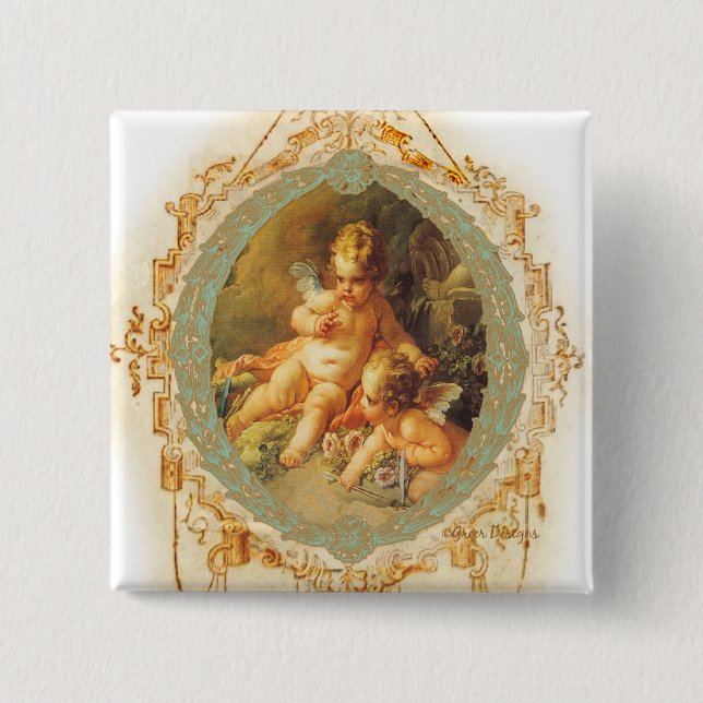 Cherub Angel Vintages französisches Design Button (Vorderseite)