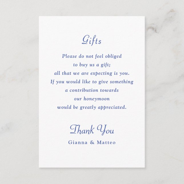 Cherub Blue Wedding Suite Details Gift Honeyfund Begleitkarte (Vorderseite)