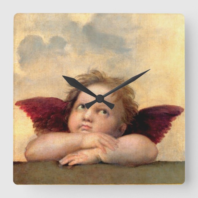 Cherub by Raphael Quadratische Wanduhr (Vorderseite)