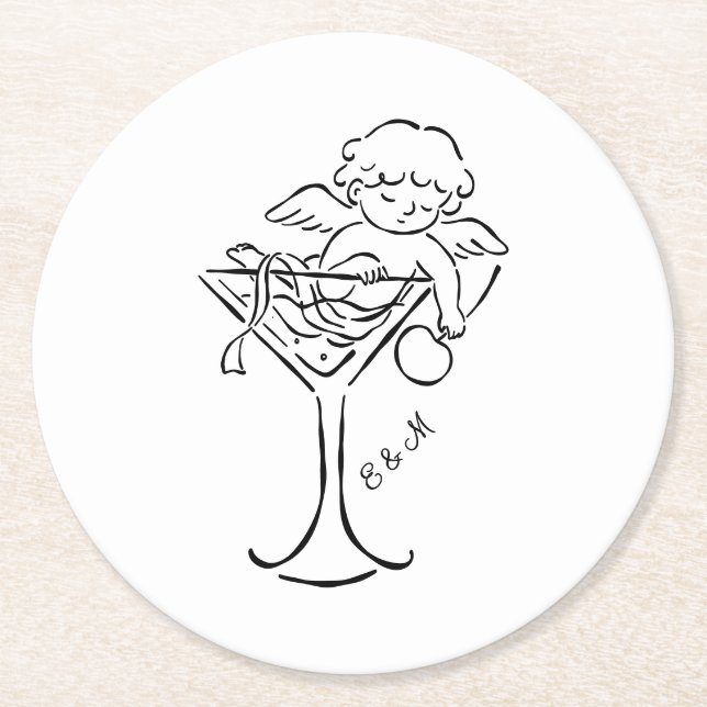 Cherub Cupid Cocktail Wedding Engagement  Runder Pappuntersetzer (Vorderseite)