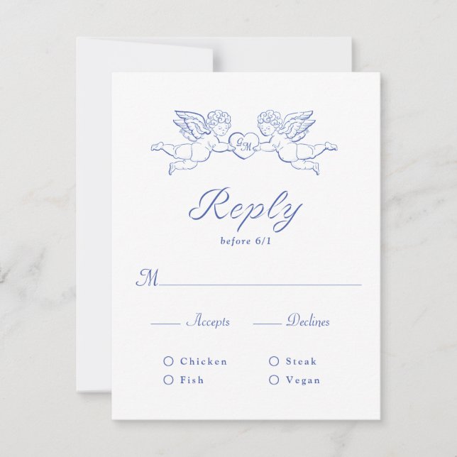Cherub Cupid Couple Holding Heart Wedding Meal RSVP Karte (Vorderseite)