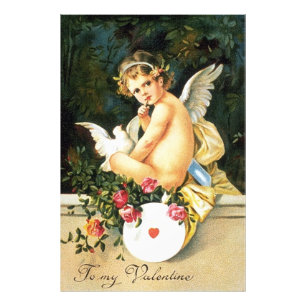 Cherub Cupid Dove Rose Herz Fotodruck