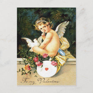 Cherub Cupid Dove Rose Herz Postkarte