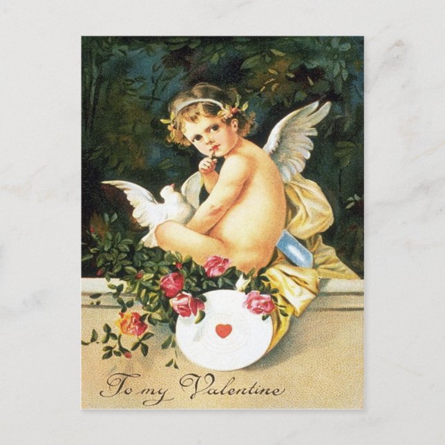 Cherub Cupid Dove Rose Herz Postkarte (Vorderseite)