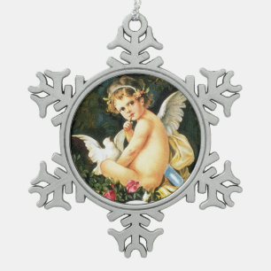 Cherub Cupid Dove Rose Herz Schneeflocken Zinn-Ornament