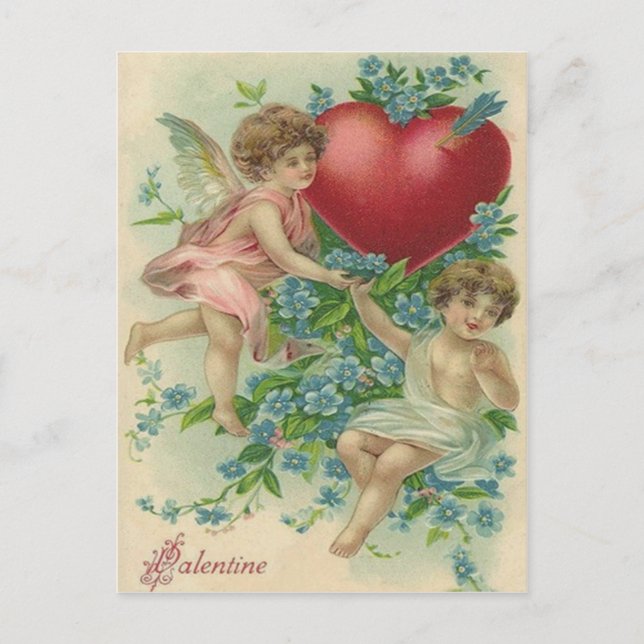 Cherub Cupid Heart Arrow Vergiss-Me-Nots Postkarte (Vorderseite)