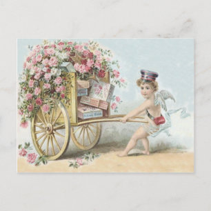 Cherub Cupid Mail Rose Süßigkeitenwagen Postkarte