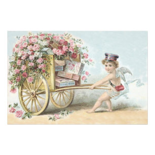 Cherub Cupid Post Rose Süßigkeitenwagen Fotodruck