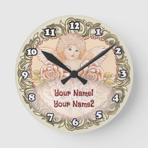 Cherub Engel Herz Runde Wanduhr