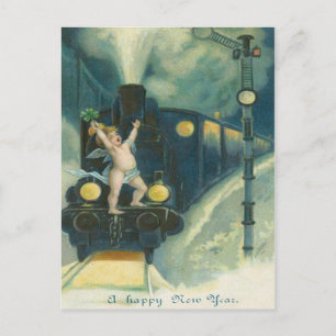 Cherub Engel Vier-Blatt-Kleeblatt Zug Postkarte