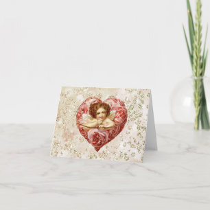 Cherub mit Arrow Rose Herz Bokeh Bling Feiertagskarte