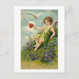 Cherub mit Liebe Letter and Love Bird Postkarte