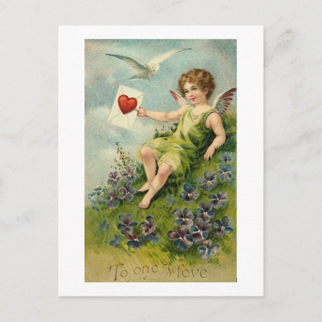 Cherub mit Liebe Letter and Love Bird Postkarte (Vorderseite)