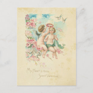 Cherub Valentinstag Vintage Engel Rosa Februar Postkarte