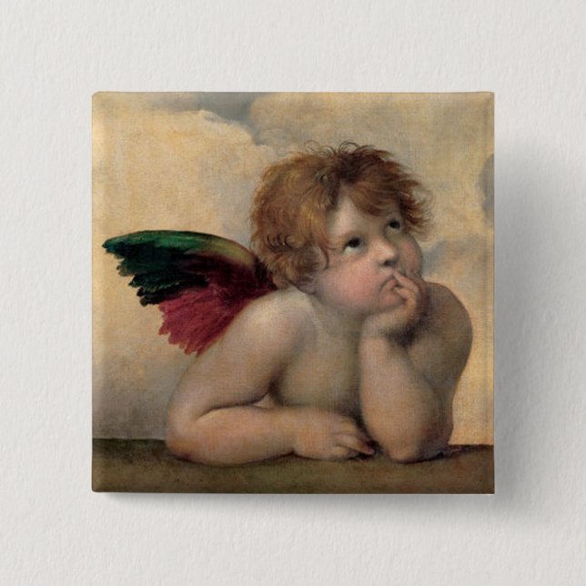 Cherub von Sistine Madonna nach Raphael Button (Vorderseite)