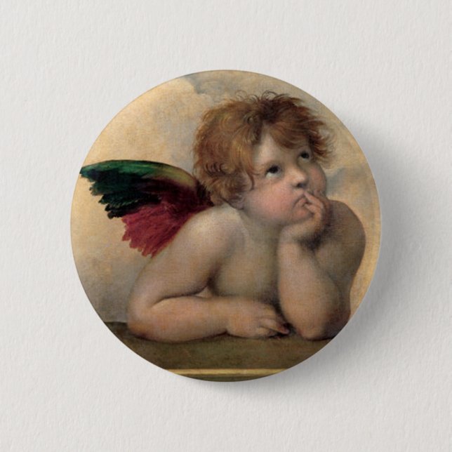 Cherub von Sistine Madonna nach Raphael Button (Vorderseite)
