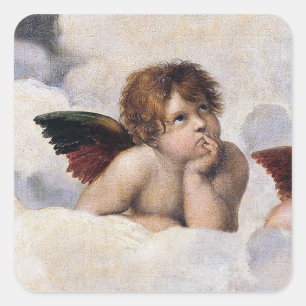 Cherubinen, geflügelte Engel Gemälde von Raffael Quadratischer Aufkleber