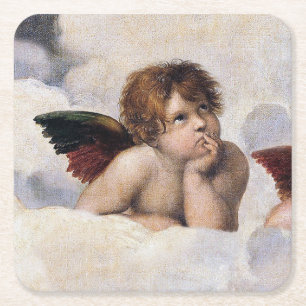 Cherubinen, geflügelte Engel Gemälde von Raffael Rechteckiger Pappuntersetzer