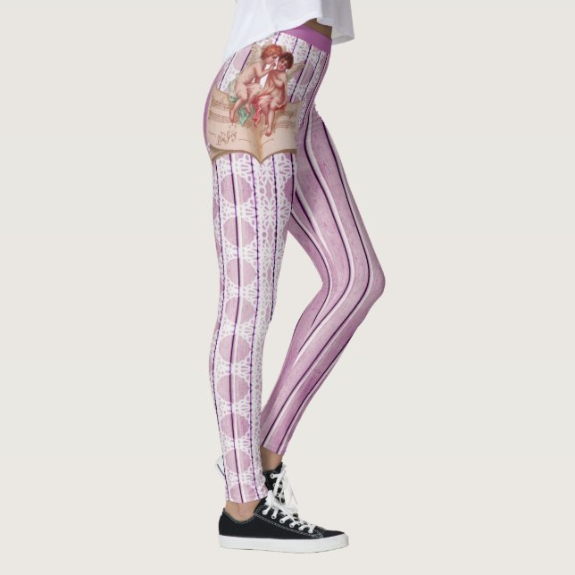 Cherubs Angels White Lace Lilac Pink Lila Streifen Leggings (Rechts)