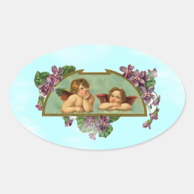 Cherubs, die aus dem Himmel Behalten werden Ovaler Aufkleber (Vorderseite)
