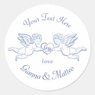 Cherubs Holding Heart Couple Cupids Initials Runder Aufkleber