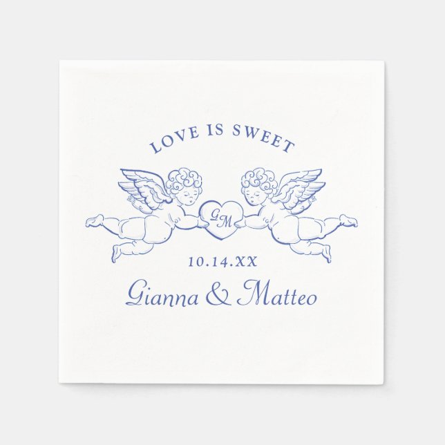 Cherubs Holding Heart Couple Cupids Initials Serviette (Vorderseite)