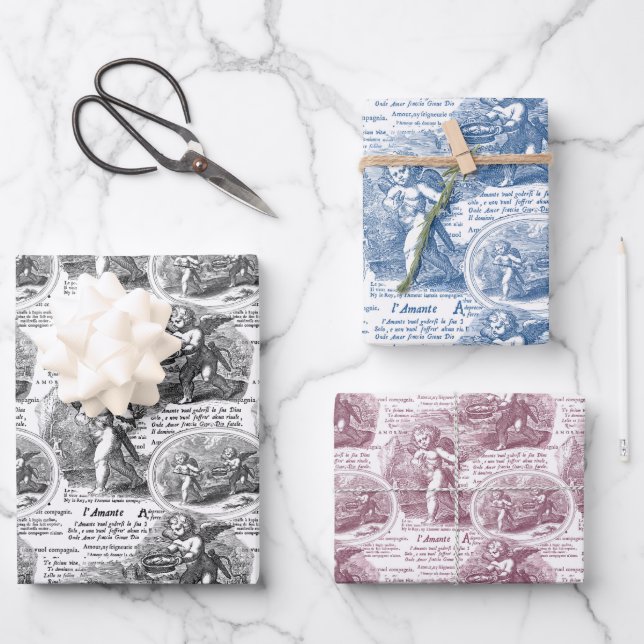 Cherubs in der Liebe Romantische französische Stad Geschenkpapier Set (Vorderseite)