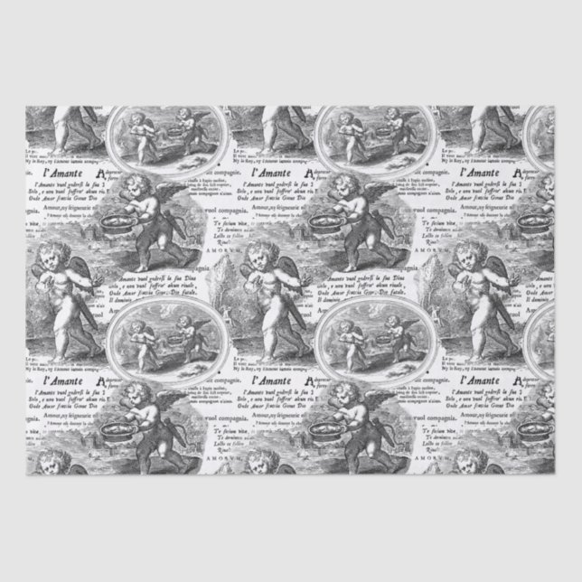 Cherubs in Love Romantic French Toile de Jouy Seidenpapier (Vorderseite)