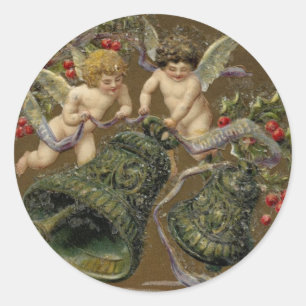 Cherubs Ringing zu Weihnachten 1906 Runder Aufkleber