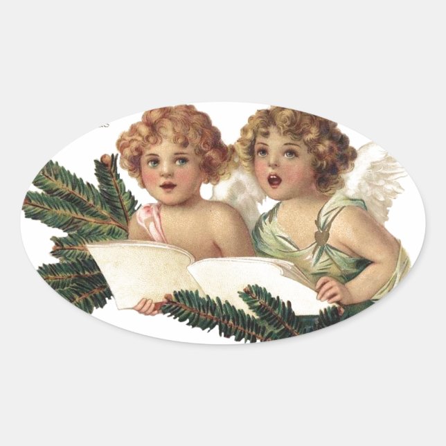 Cherubs Singing Carols Ovaler Aufkleber (Vorderseite)