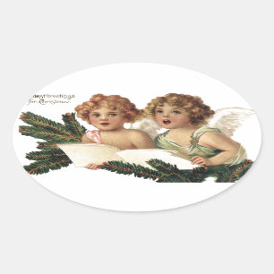 Cherubs Singing Carols Ovaler Aufkleber