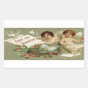 Cherubs und Rose Valentine Rechteckiger Aufkleber