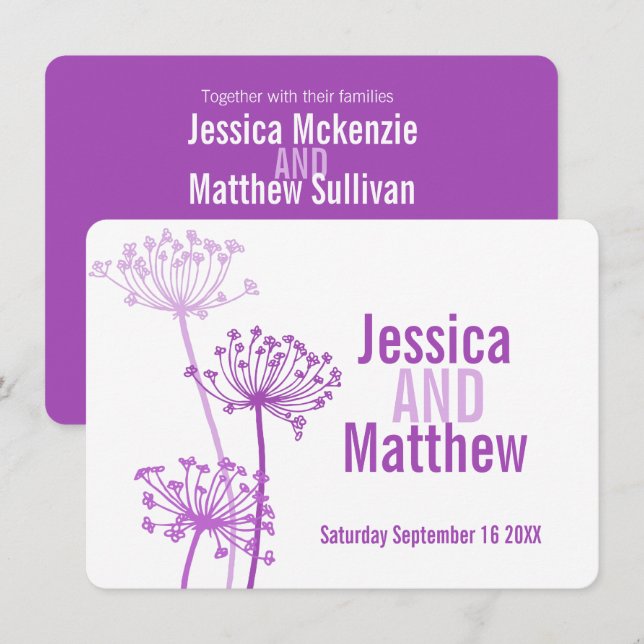 Chervil moderne Blume lila rosa Hochzeit einladen Einladung (Vorne/Hinten)