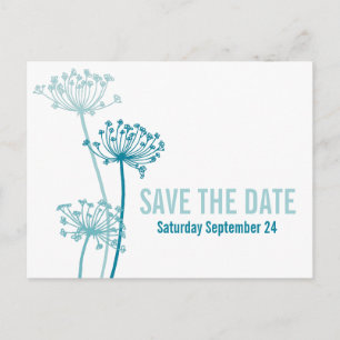 Chervil moderne grafische Blume Save the Date aqua Ankündigungspostkarte