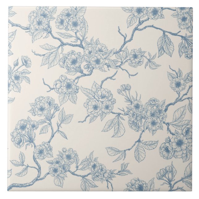 Chery blossom branches in blue and off white fliese (Vorderseite)