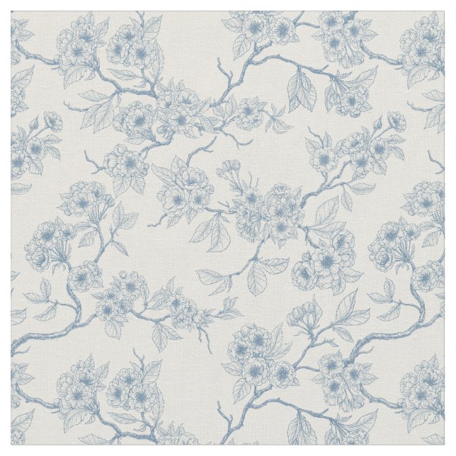 Chery blossom branches in blue and off white stoff (Nahaufnahme)