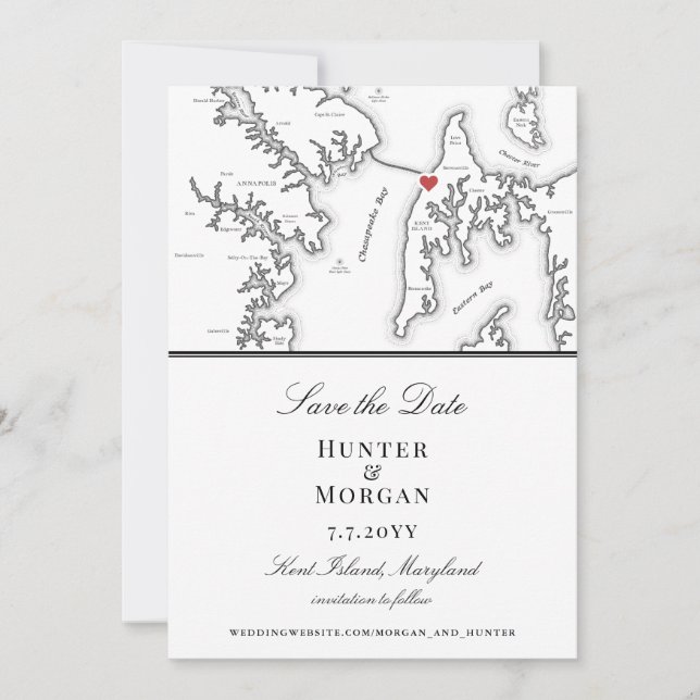 Chesapeake Bay Beach Club Elegantes Schwarz-weißes Save The Date (Vorderseite)