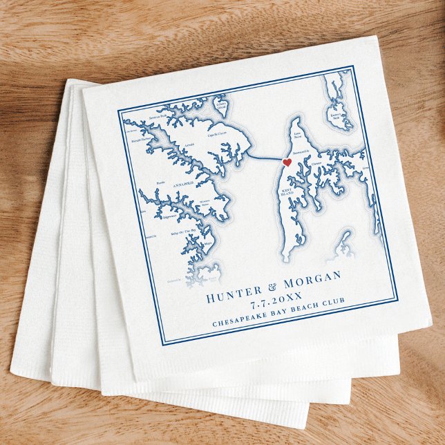 Chesapeake Bay Beach Club Navy Blue Wedding Serviette (Chesapeake Bay Beach Club Wedding napkins with Elegant Navy Blue Stevensville MD Map )