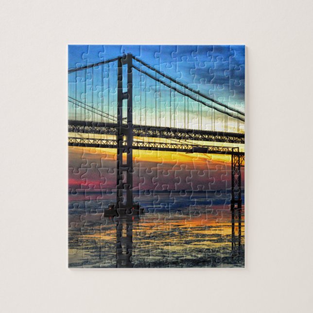 Chesapeake Bay Bridge Icy Sunset Silhouette Puzzle (Vertikal)