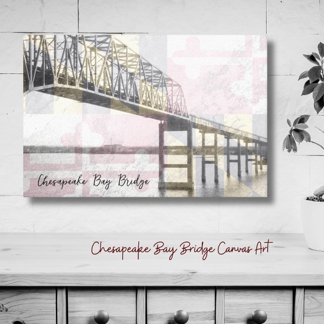 Chesapeake Bay Bridge Maryland Flag Canvas Print Leinwanddruck (Personalized Chesapeake Bay Bridge Canvas add a splash of color to your walls! Maryland pride!)