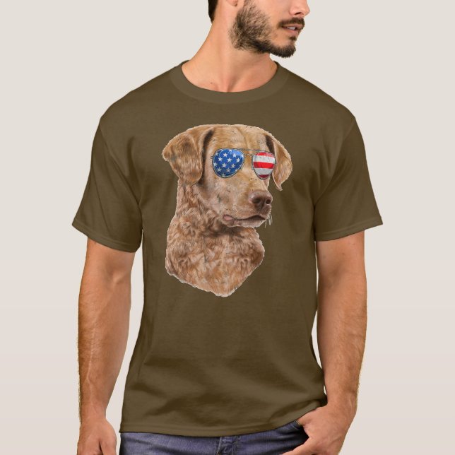 Chesapeake Bay Retriever American USA Flag 4. T-Shirt (Vorderseite)