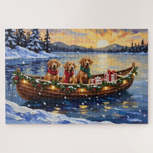 Chesapeake Bay Retriever Christmas Boat Holiday Puzzle (Horizontal)