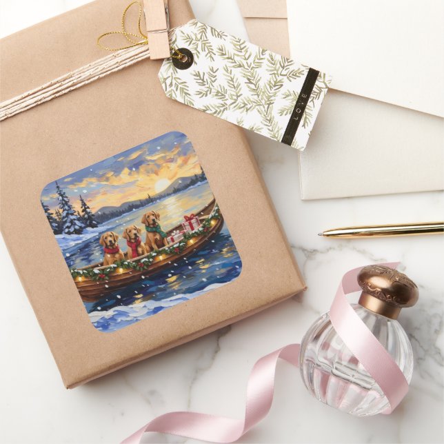 Chesapeake Bay Retriever Christmas Boat Holiday Quadratischer Aufkleber (Schenken)