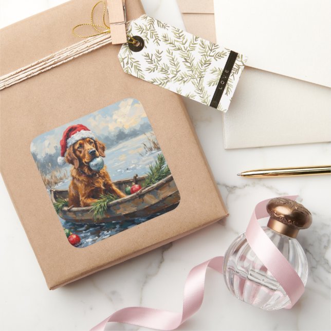 Chesapeake Bay Retriever Christmas Hunting Boat Quadratischer Aufkleber (Schenken)